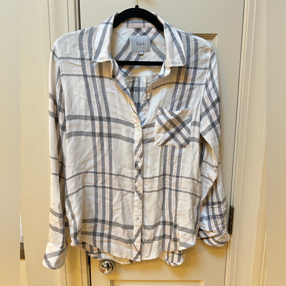Rails Hunter Plaid White Pepper Pink Button Down Small